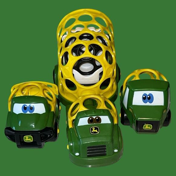 Oball Go Grippers John Deere Tough Ol' Duo Push Tractor  Trailer & Cow Set - Picture 1 of 7